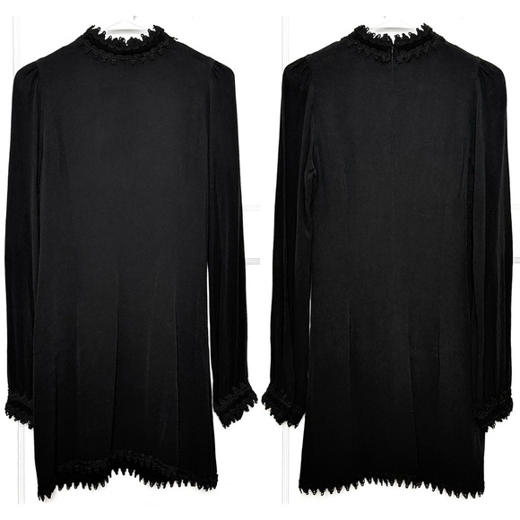 STONE COLD FOX 70s Crepe Mockneck Long Sleeve Lace Trim Doutzen Mini Dress S - Picture 3 of 5